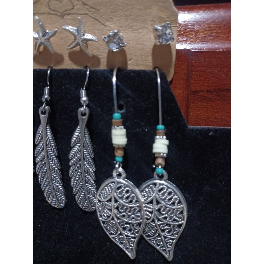 6 Pairs of Boho Silver-Toned Earrings - Picture 3 of 4
